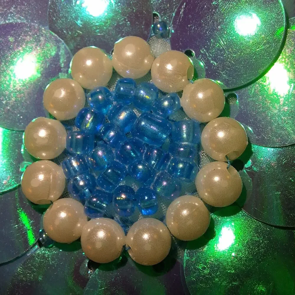Aqua pallette bead and faux pearl round applique set of 3